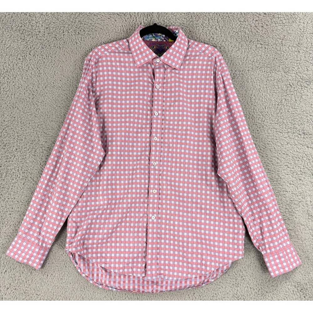 Robert Graham Shirt Mens XL Pink Gingham Classic Fit Long Sleeve Button Down